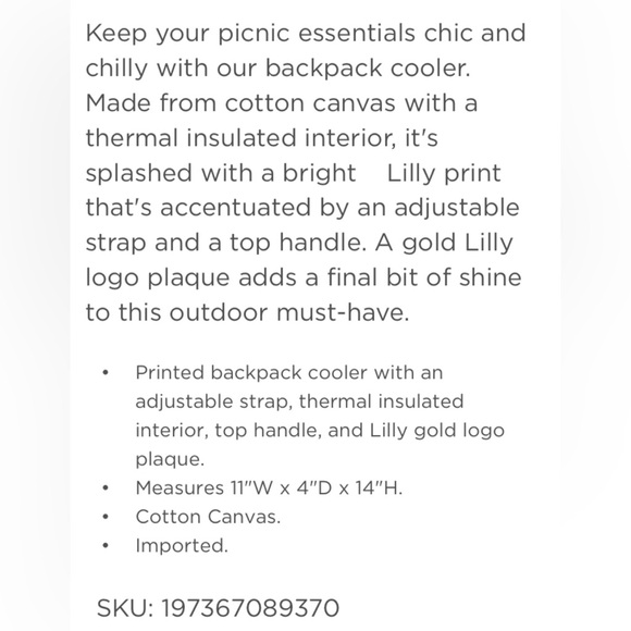 NWT Lilly Pulitzer Backpack Cooler HYDRA BLUE Dandy Lions Insulated - Picture 11 of 12